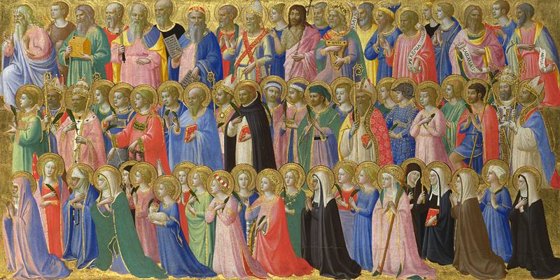 Probably by Fra Angelico
The Forerunners of Christ with Saints and Martyrs
about 1423-4
Egg tempera on wood, 31.9 x 63.5 cm
Bought, 1860
NG663.3
https://www.nationalgallery.org.uk/paintings/NG663.3